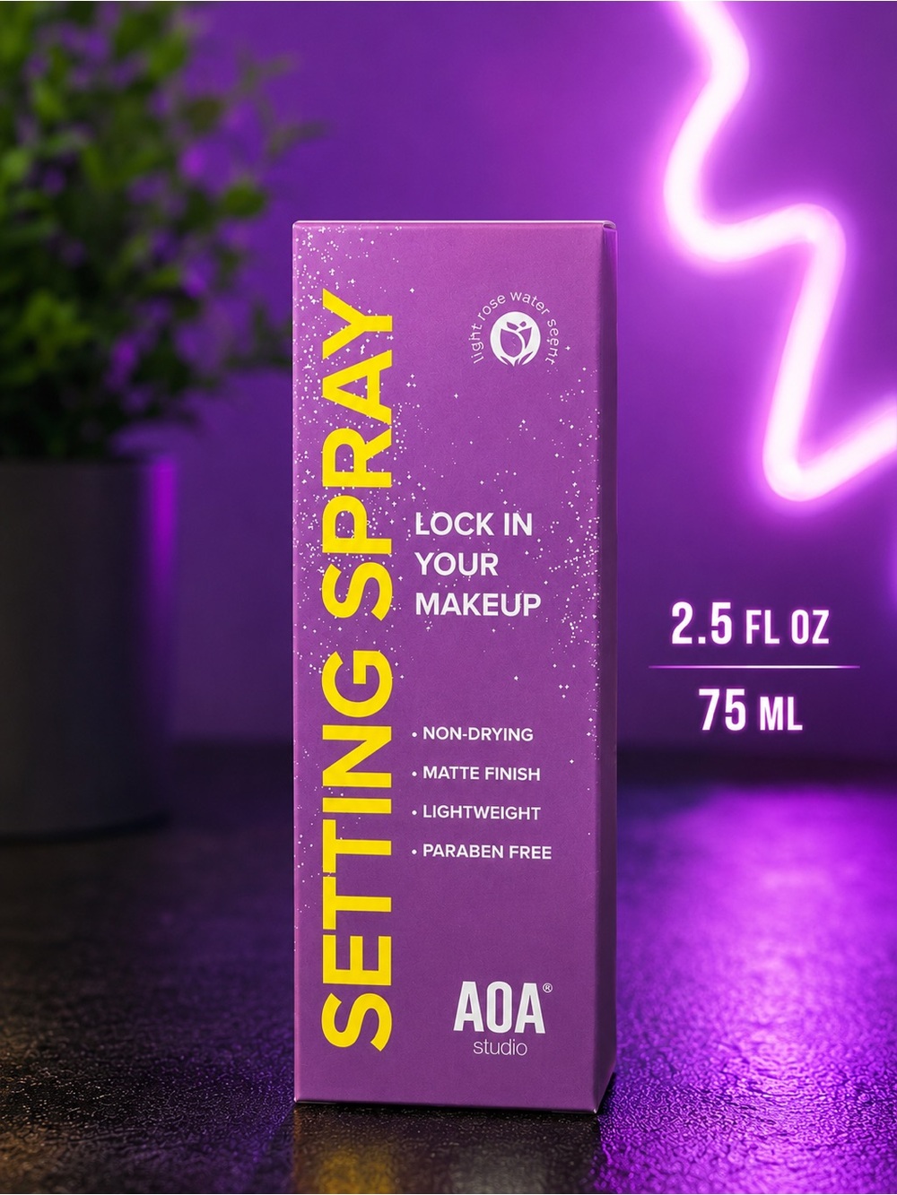 AOA Studio Purple Setting Spray – Lock & Matte Finish